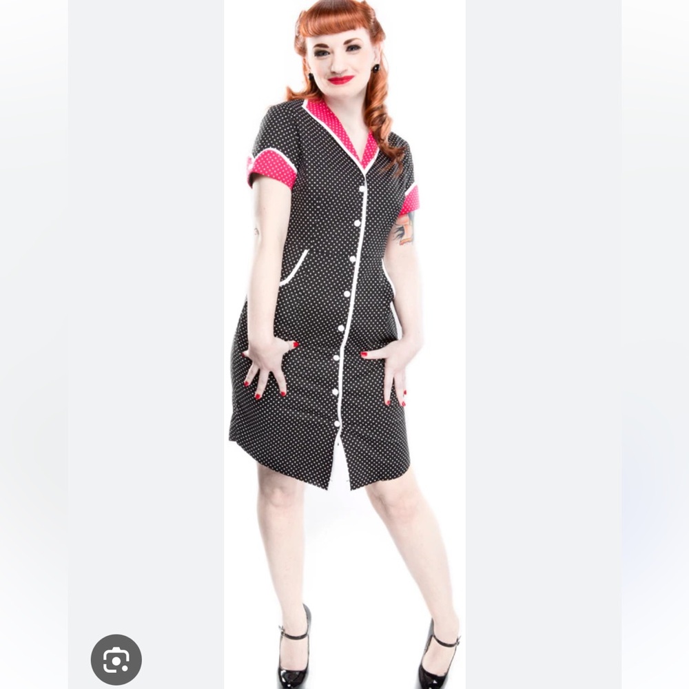 Sourpuss pinup polka dot button down dress